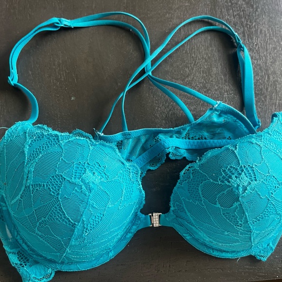 La Senza B34 Blue Bra with lace back and Criss Cross Back Padded Push Up - Picture 1 of 7